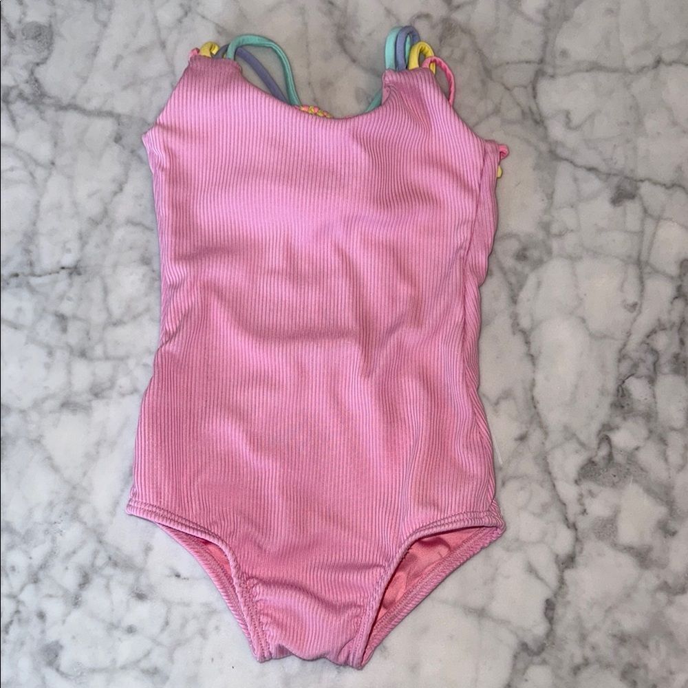 Peixoto Pink Swimsuit with Multicolor Crochet Detail